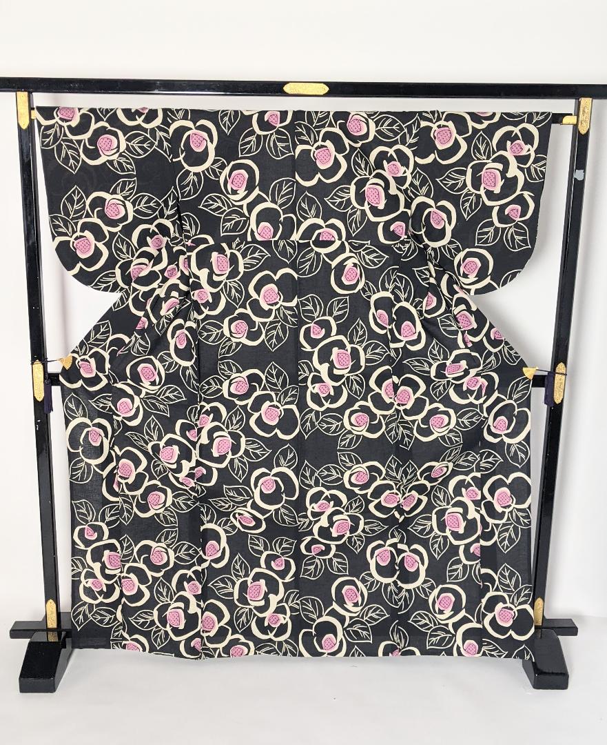 浴衣 薔薇 日本製 フリーサイズ レディース ICKqH-m82528117648 夏きもの 黒 バラ 爆買い安い