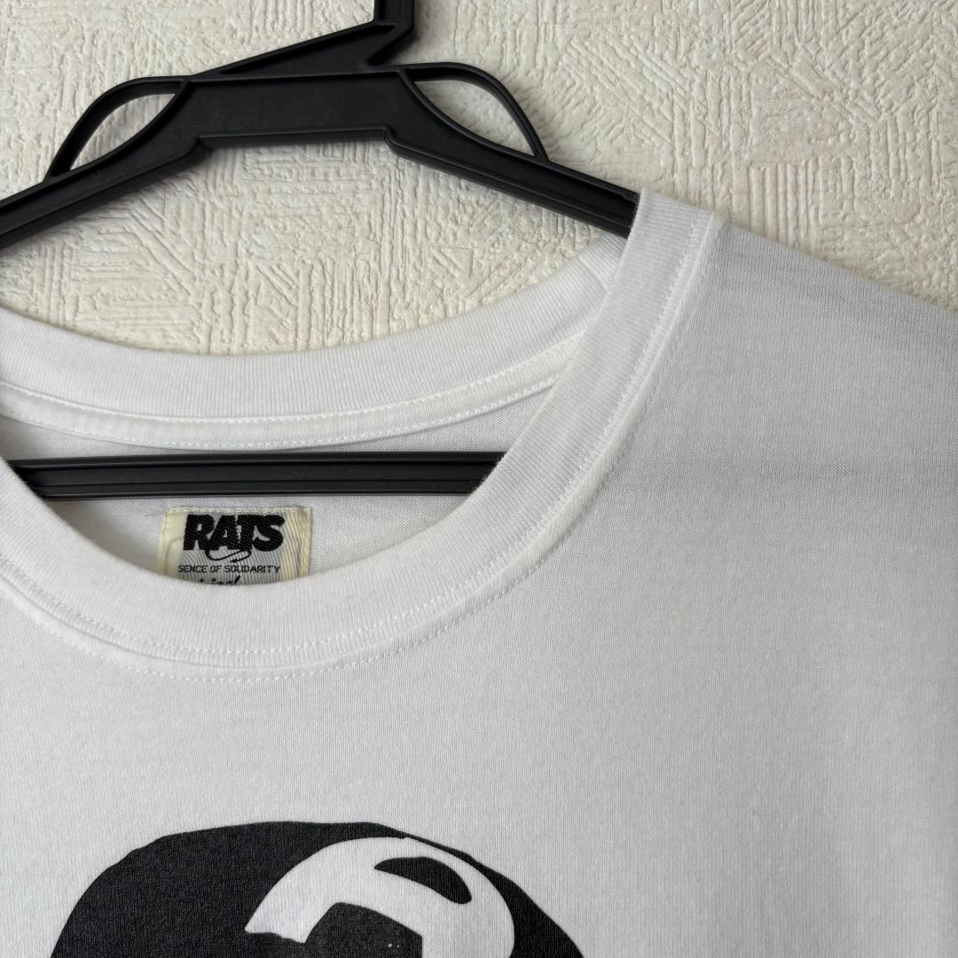 【美品】RATS /半袖Tシャツ/ホワイト×ブラック/メンズXL/レア/ロックT