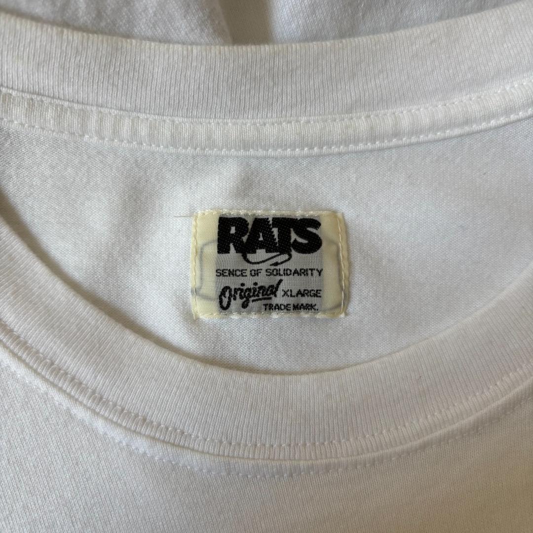 【美品】RATS /半袖Tシャツ/ホワイト×ブラック/メンズXL/レア/ロックT