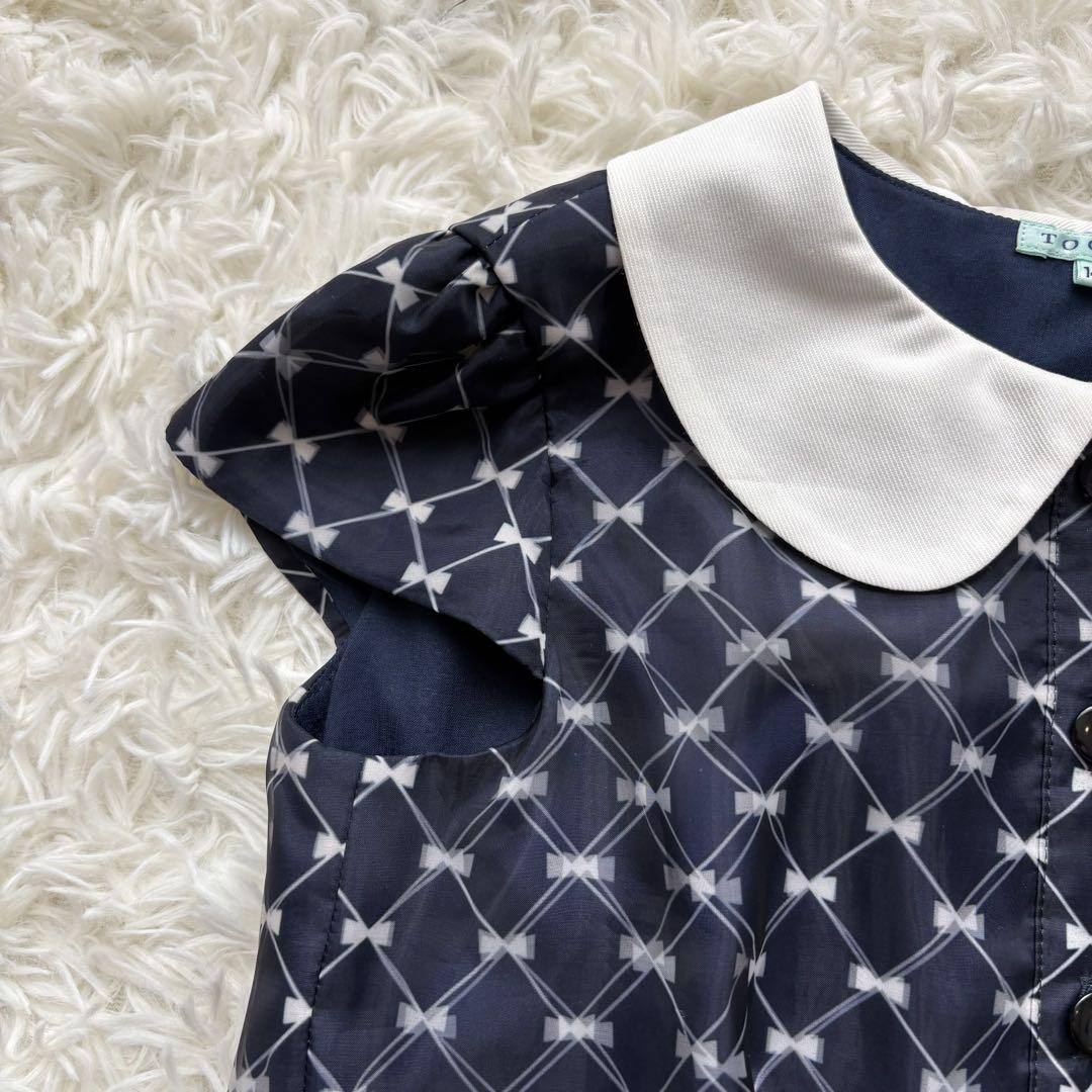極美品 TOCCA ワンピース 140 リボン柄 シフォン ネイビー 発表会