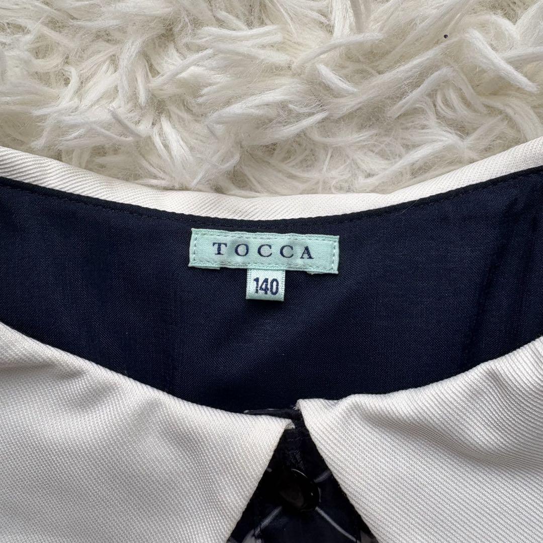 極美品 TOCCA ワンピース 140 リボン柄 シフォン ネイビー 発表会