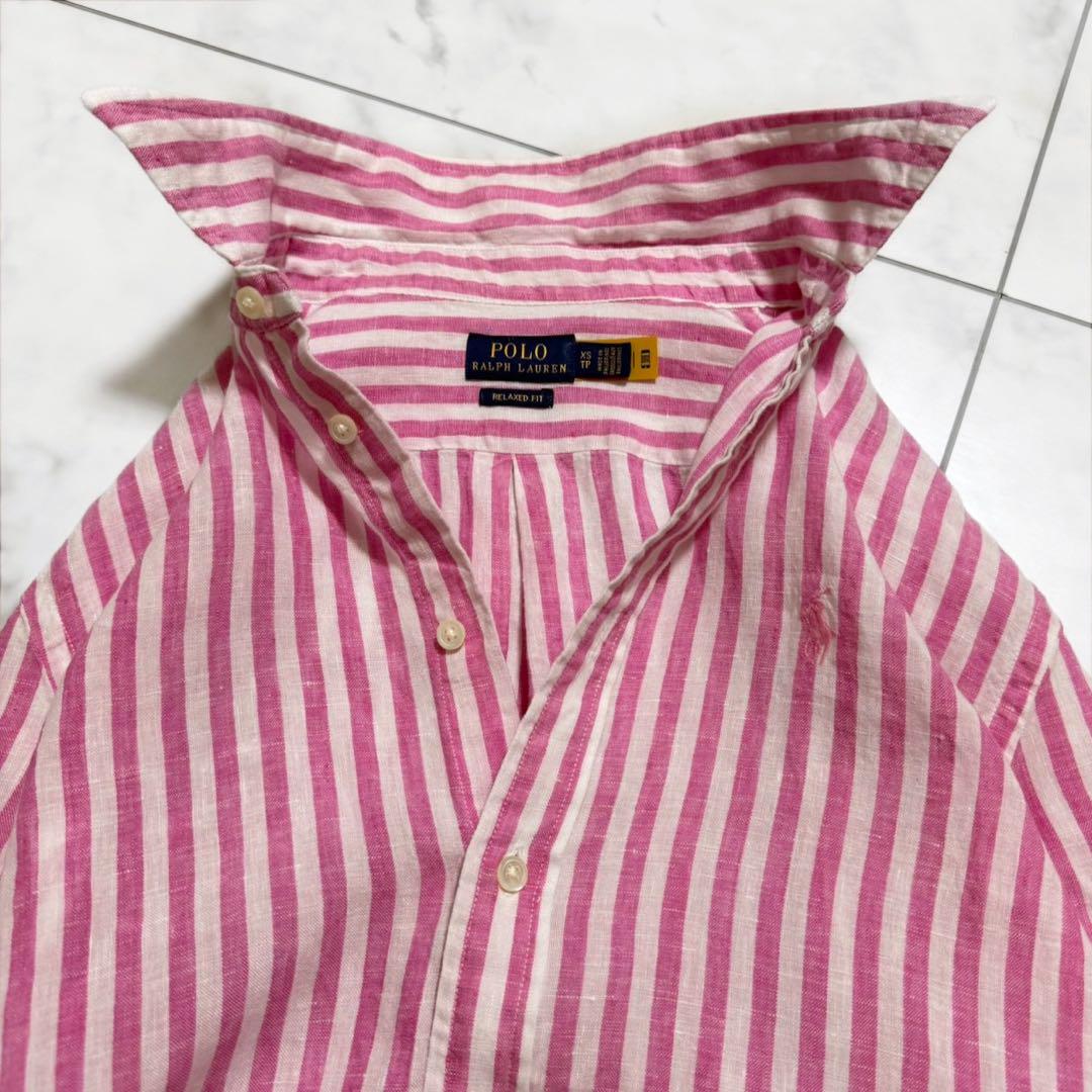美品❣️RALPH LAUREN ラルフローレン　リネンシャツ　ストライプ　ピンク