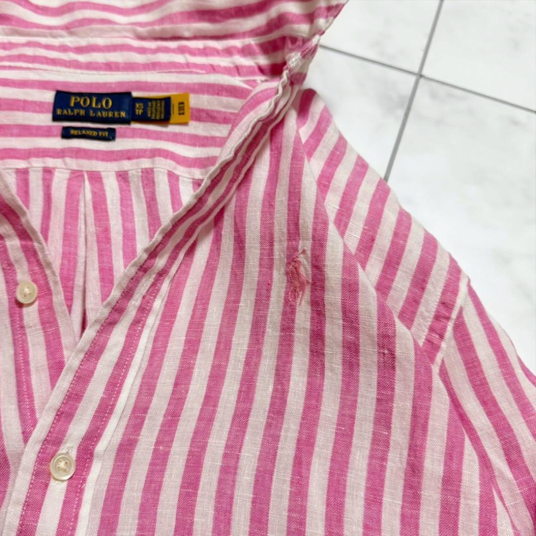 美品❣️RALPH LAUREN ラルフローレン　リネンシャツ　ストライプ　ピンク