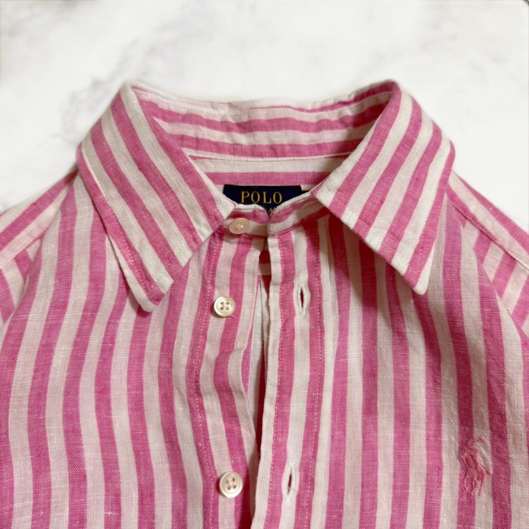 美品❣️RALPH LAUREN ラルフローレン　リネンシャツ　ストライプ　ピンク