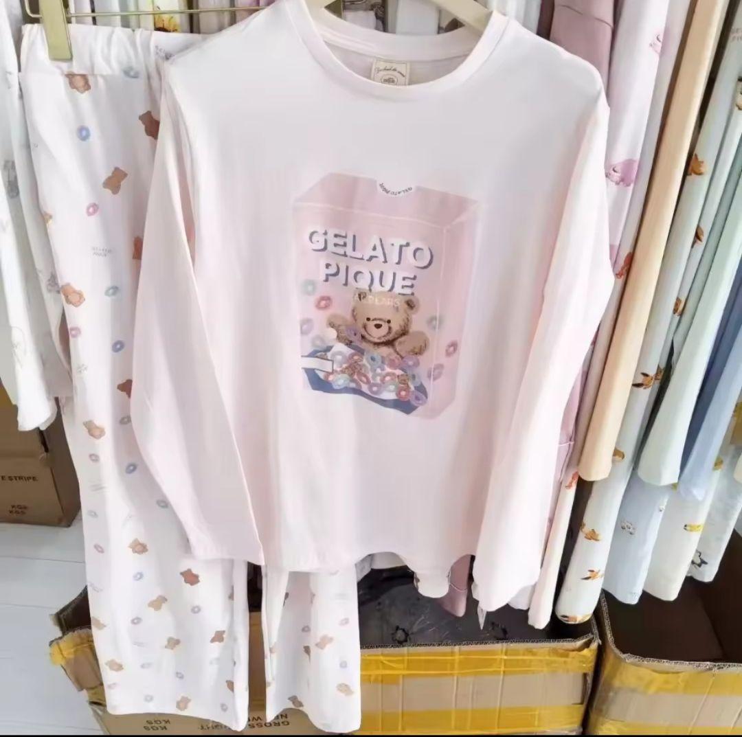 gelato pique　パジャマ　長袖長ズボン　クマ　ピンク　お菓子　シリアル