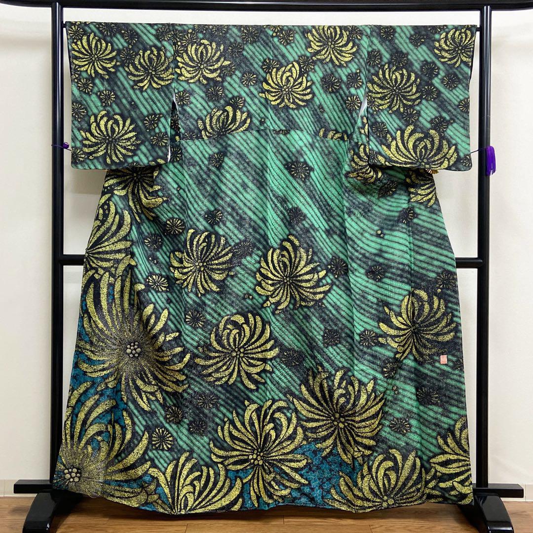 滝泰 おぼろ染 襲絞り 相良刺繍 金通し 乱菊 訪問着 未使用品 正絹 金糸 画像3