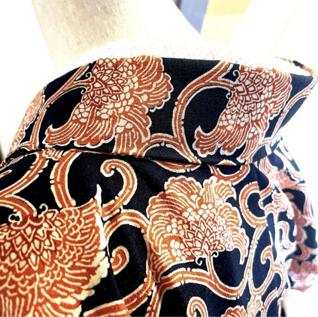 洗える着物 紬風 型染め 花唐草 ネイビー 濃紺 お仕立て品 美品