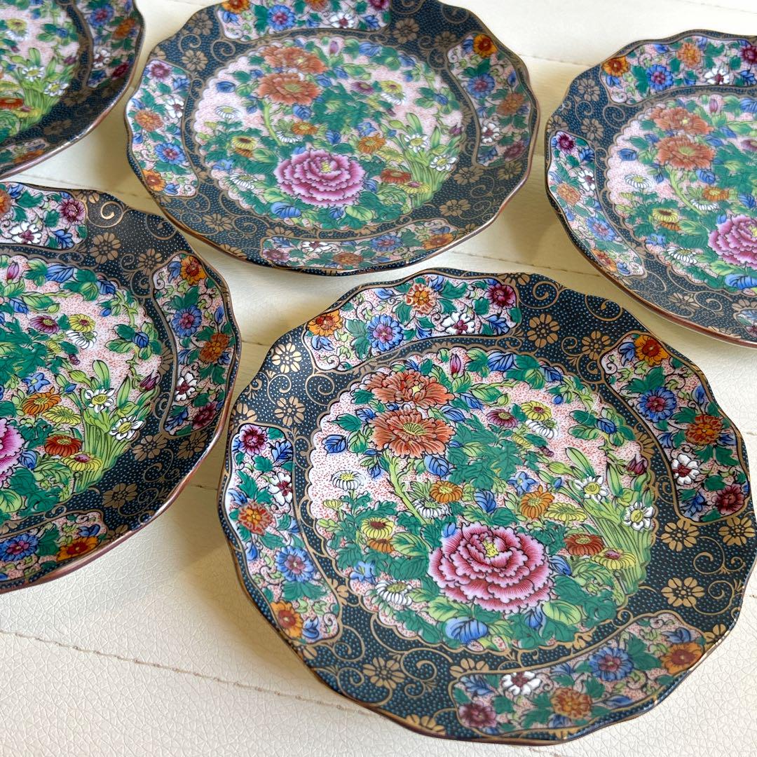低価格 九谷焼 正峰 錦絵 銘々皿 5枚セット 豪華絢爛 金彩 中皿 小皿 輪 皿・プレート