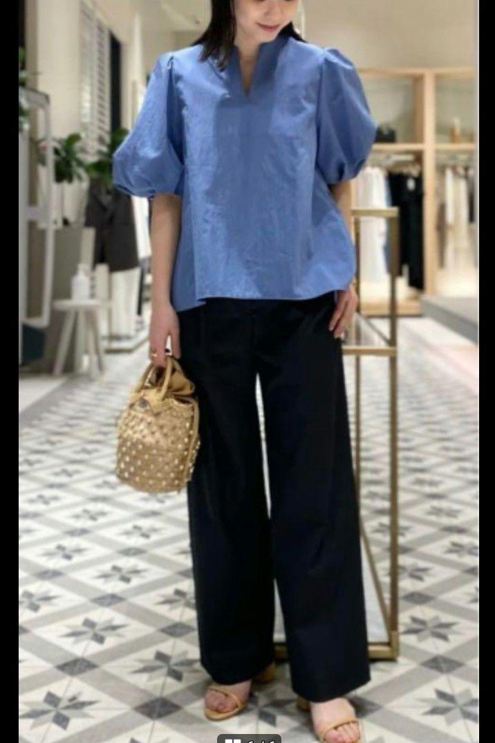 美品 ボールジィ バックペプラム パフスリーブブラウス 36 スキッパー ブルー 美品 ボールジィ バックペプラム パフスリーブブラウス 36