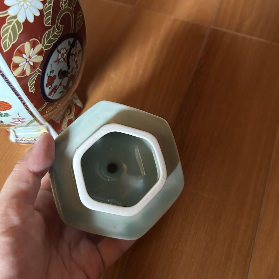 蓋付き飾り壺 花鳥図 金彩 六角 高台付 - メルカリ