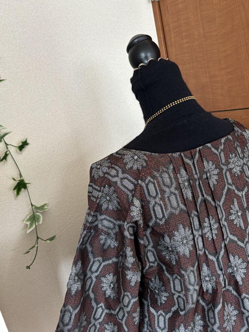 着物リメイク＊ハンドメイド＊半袖ワンピース 正絹 村山大島紬赤