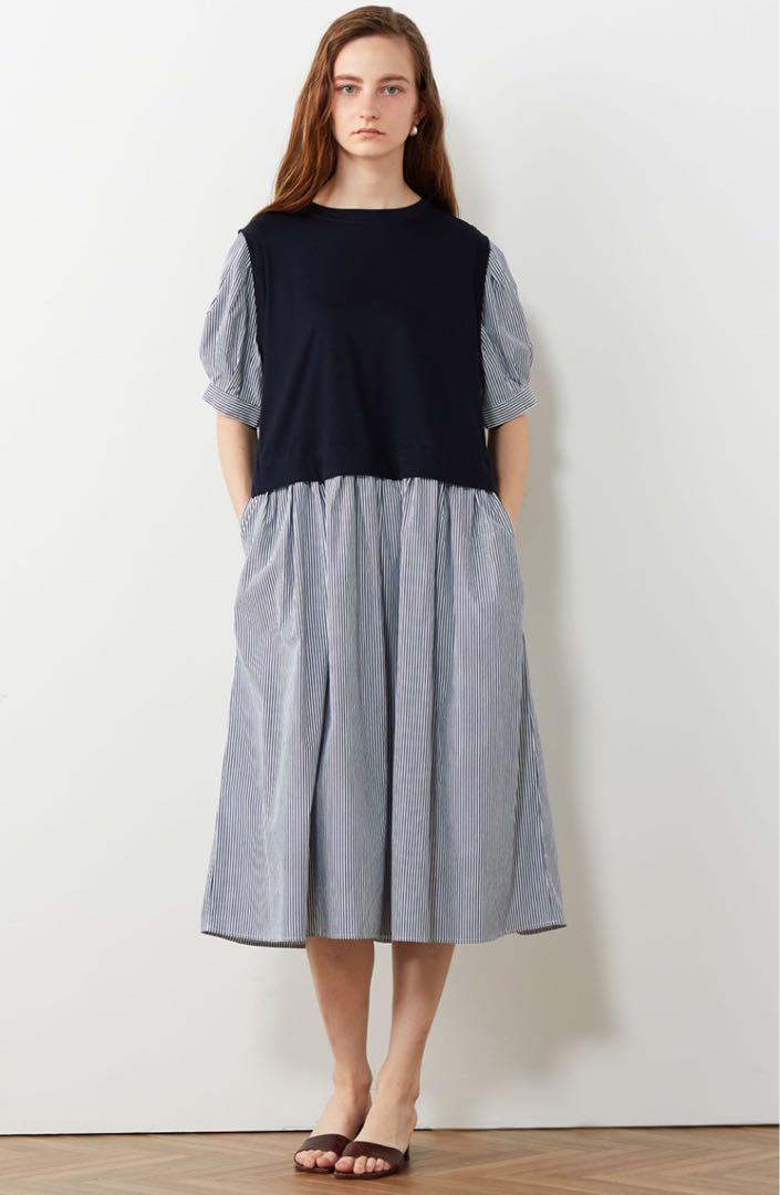 LE SOUK HOLIDAY ドッキングワンピース 半袖 ネイビー×ストライプ
