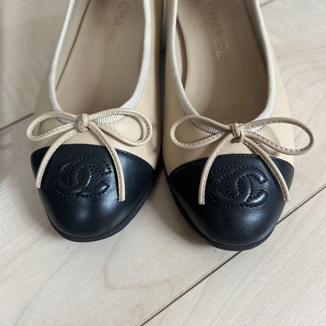 CHANEL バレエフラットシューズ ベージュ/ブラック 34,5
