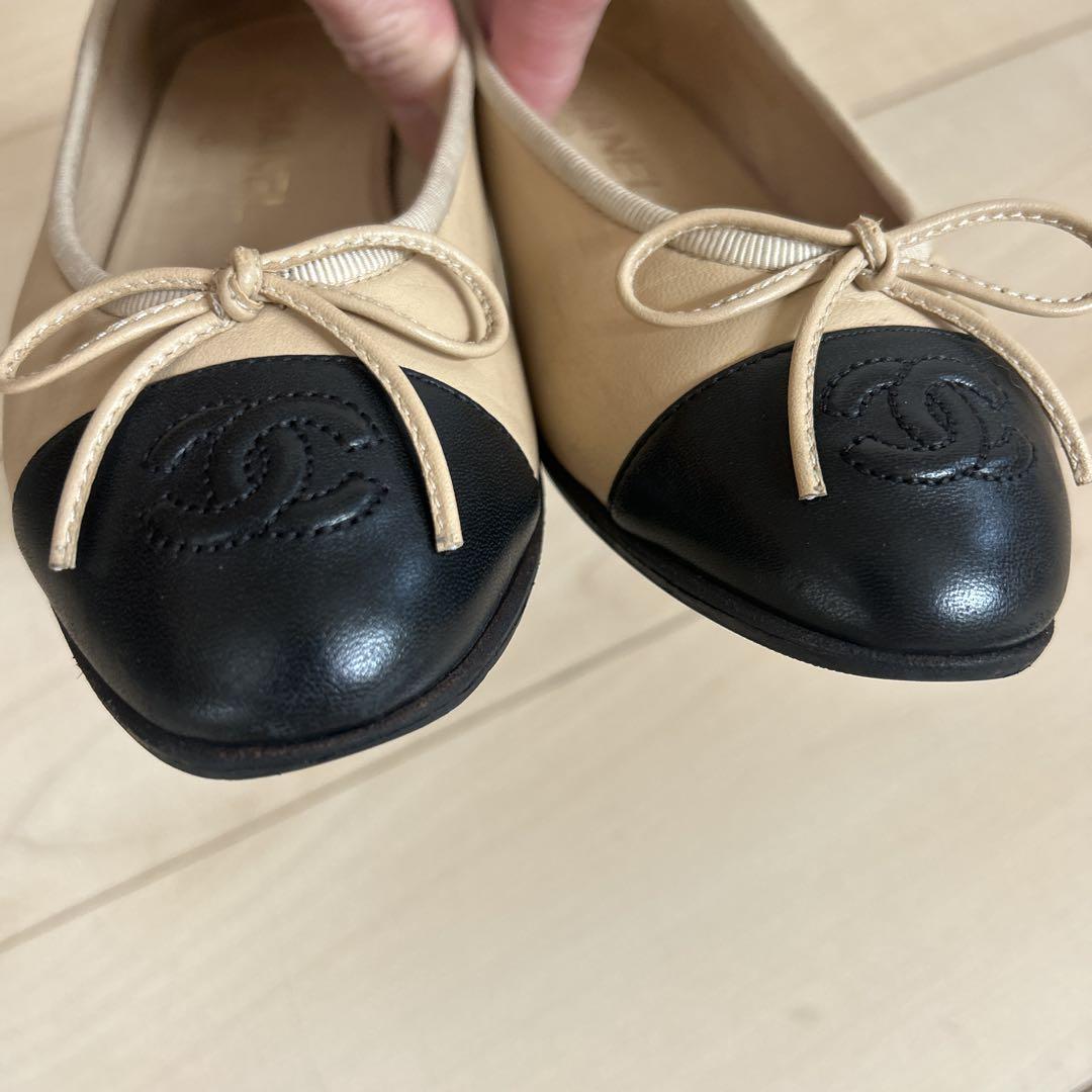 CHANEL バレエフラットシューズ ベージュ/ブラック 34,5