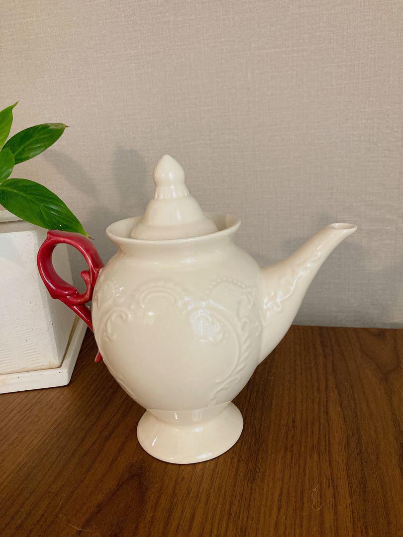 Francfranc 白い陶器のティーポット 赤いハンドル