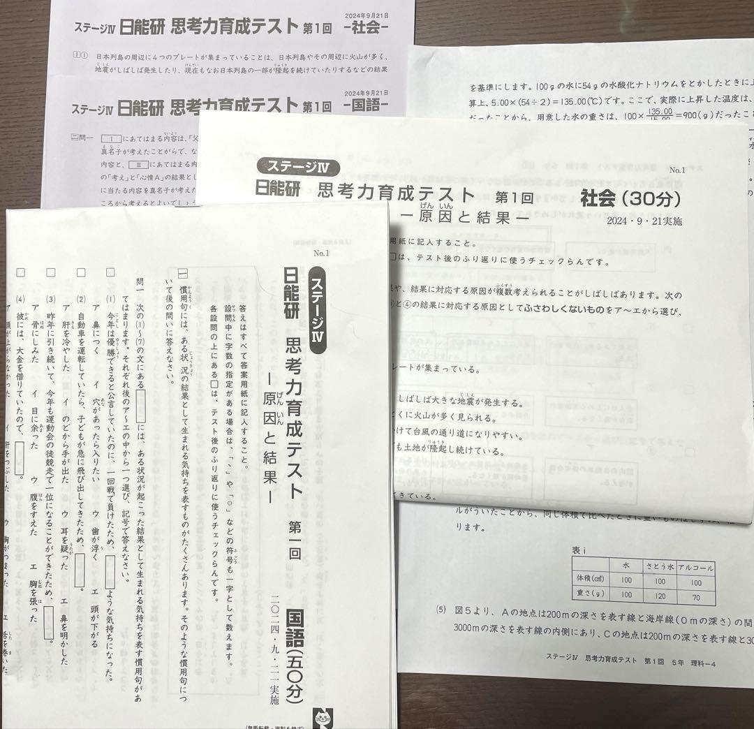 日能研5年生育成テスト　春期夏期冬期講習テスト　思考力育成テスト全て解答解説付き 5年 思考力育成 テスト 計算 と 漢字 2冊 セット 日能研の通販