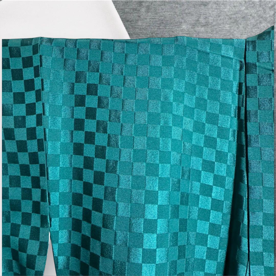 美品】 着物 絹100% 訪問着 光沢 グリーン系 クリーニング済