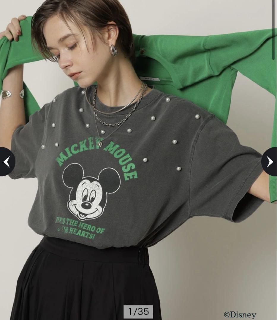CADUNE ＜別注＞ミッキーマウス/パール付きTシャツ