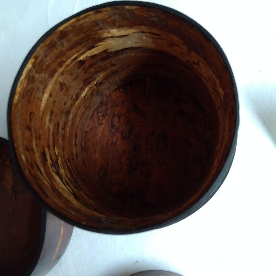 値下げ！　桜皮の茶びつ 角館 桜皮細工 総皮 茶筒 大 上底一本帯ちらし 高橋忠一作