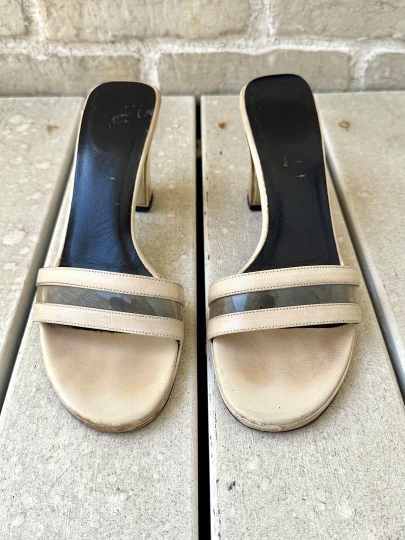 ベビーグッズも大集合 GUCCI グッチ】 ミュール オープントゥ 太ヒール ベージュ 35C 靴