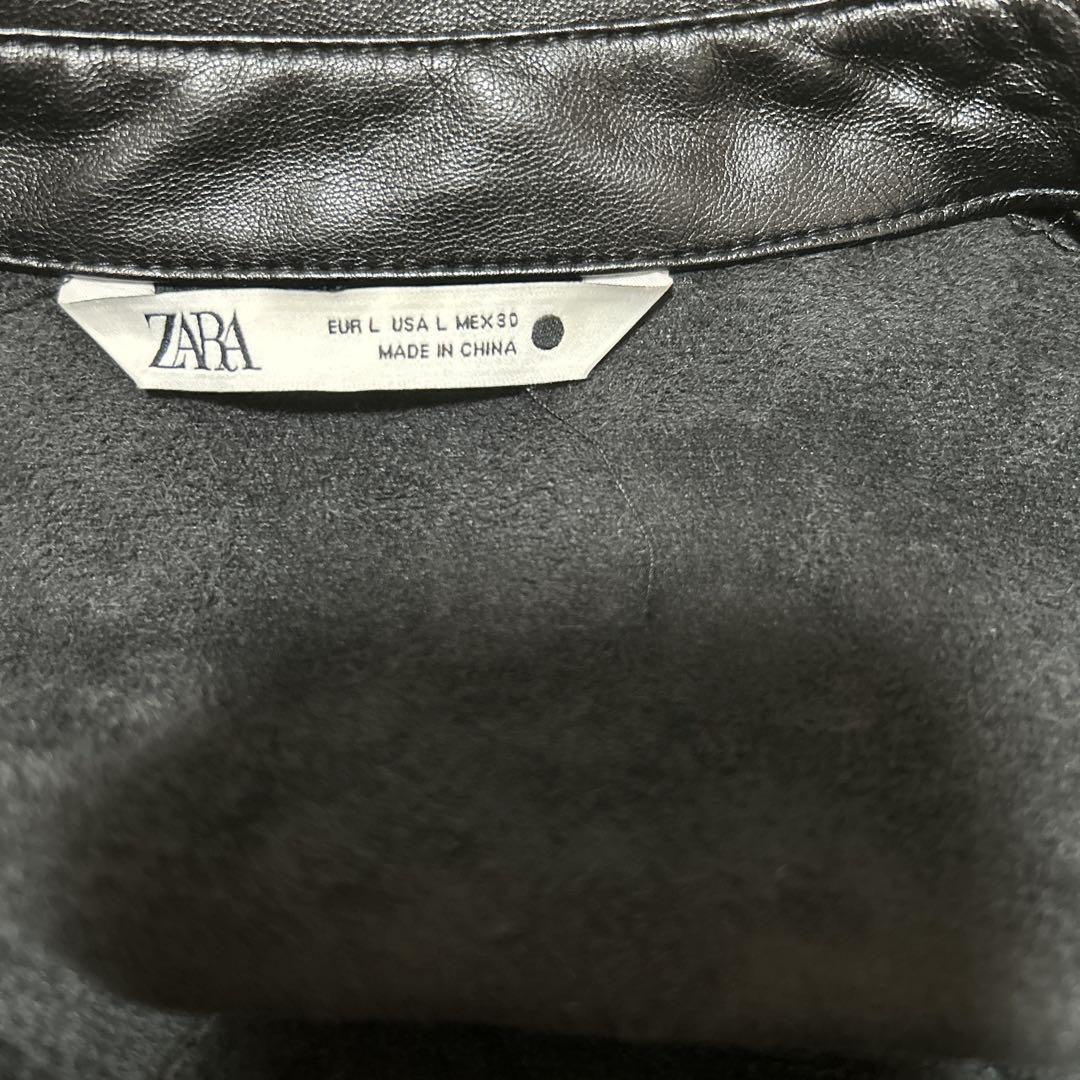 美品ZARA USA L フェイクレザーブラックワンピースコートマキシ丈Aライン