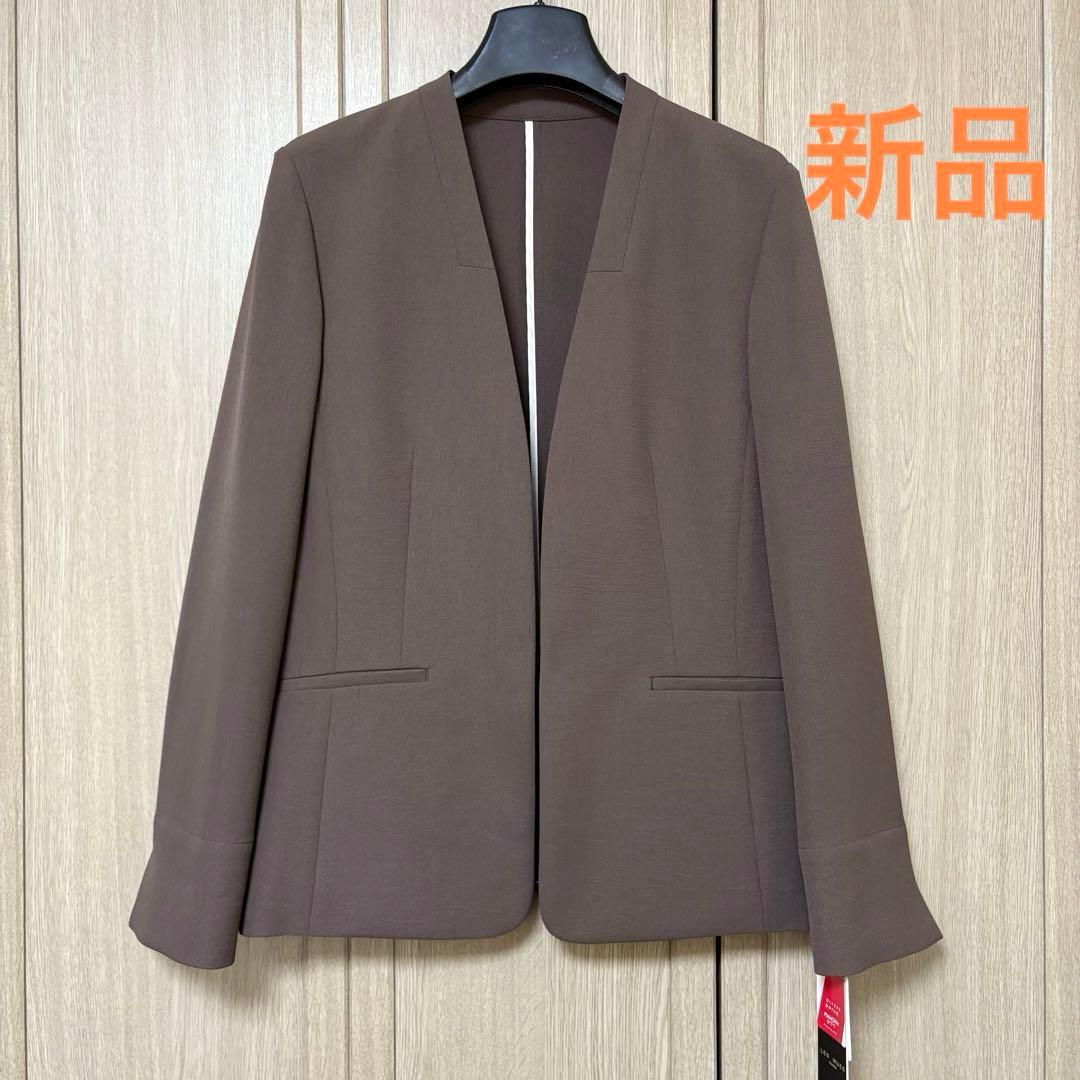 新品 アオキ⭐️ 2wayストレッチ トロピカルノーカラージャケット 茶