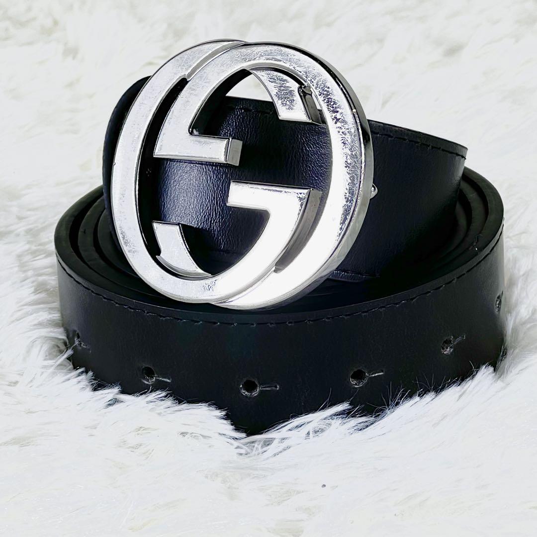 GUCCI ベルト 黒 インターロッキング シルバー金具 ダブルG