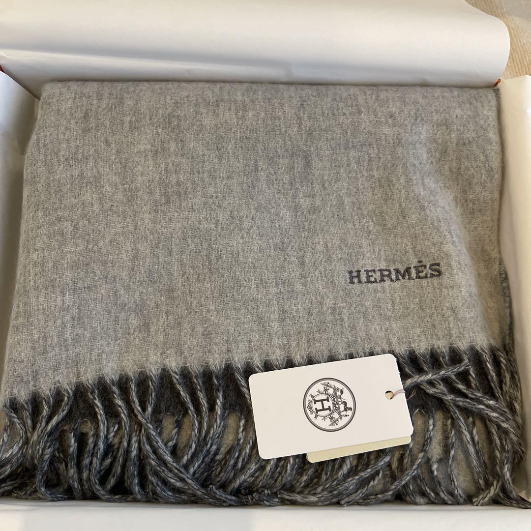 HERMÈS グレー カシミヤ　マフラー