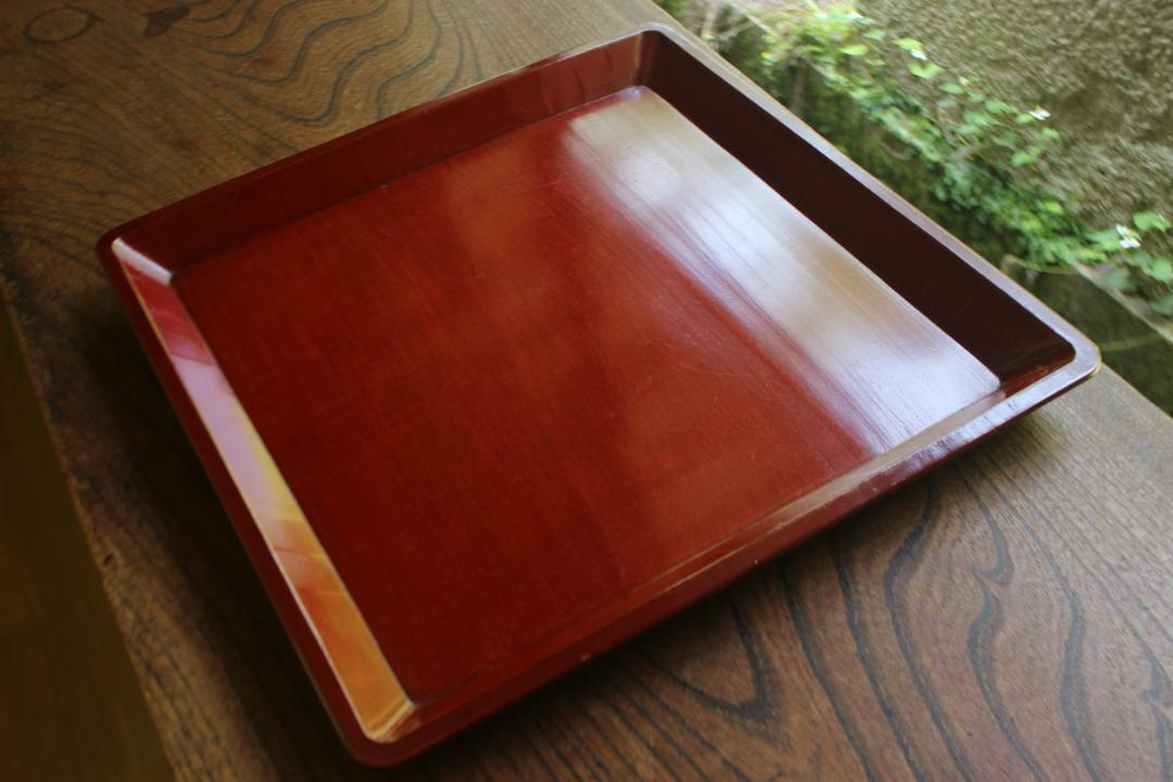 堅牢木地に深みある時代朱漆に美しい後藤塗の四方膳（検懐石道具懐石膳お盆お膳茶道具
