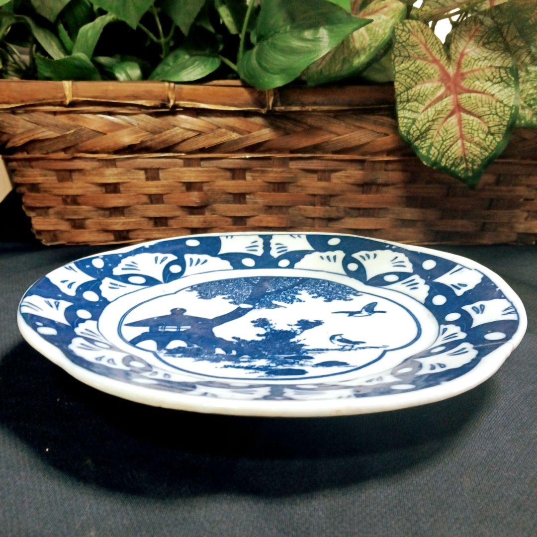 有田焼 古伊万里 黒船染付 飾皿大皿30.5cm 山水画