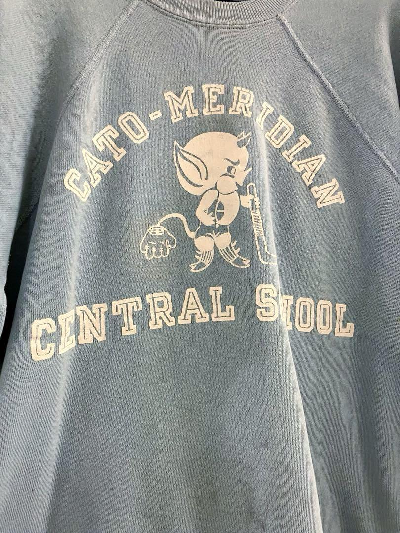 【古着】light-BLUE 3段 カレッジ キャラクター スウェット