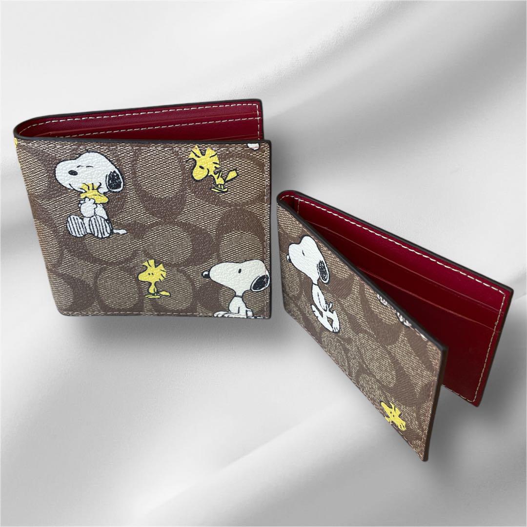 新品☆COACH 3-IN-1 折り財布 スヌーピー カードケース シグネチャー