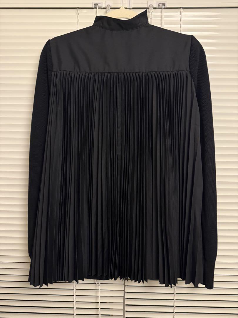 sacai サカイ バックプリーツ コットンニット カーディガン 黒 サイズ3 sacai サカイ バックプリーツ コットンニット カーディガン 黒