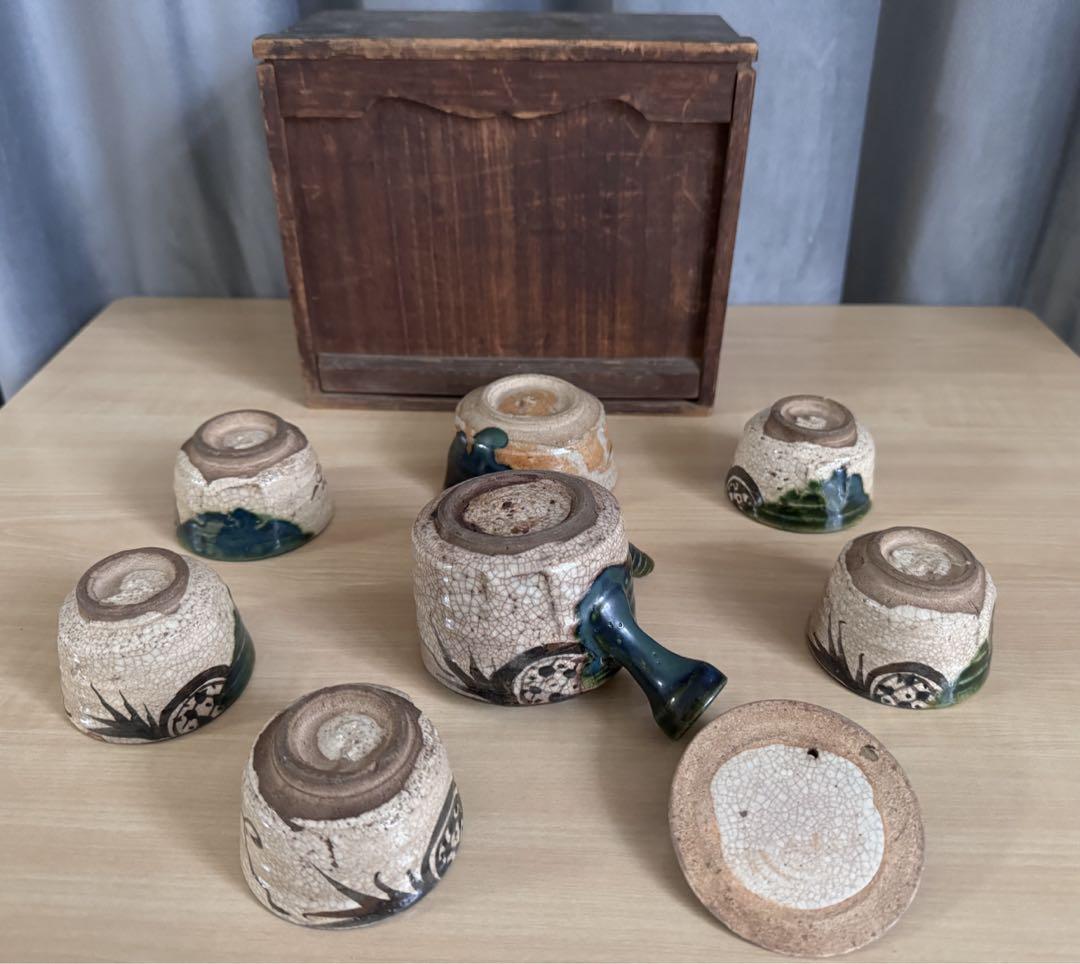 CY5-6 織部 煎茶器揃骨董品 織部焼茶器セット