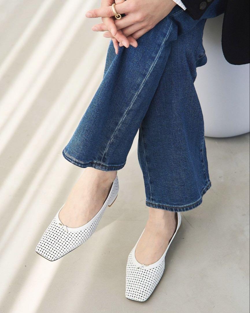 【美品】LE TALON ルタロン　レザースクエアパンチングバレエ
