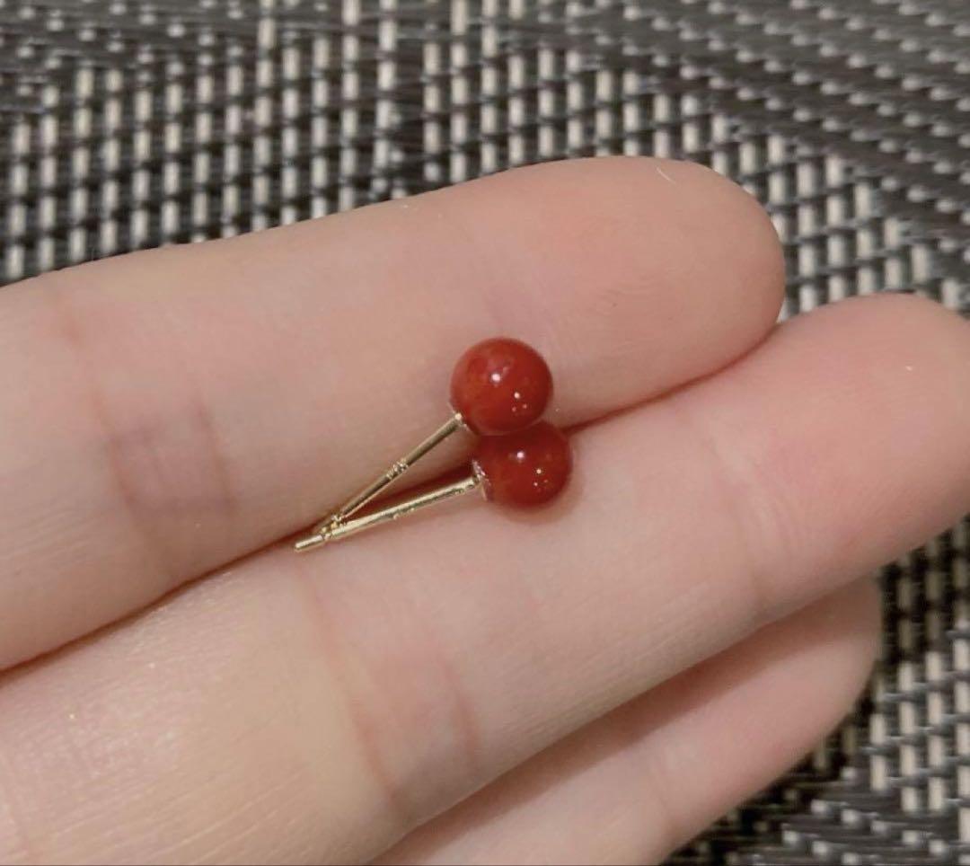 18金 天然珊瑚ピアス A級✨美品✨
