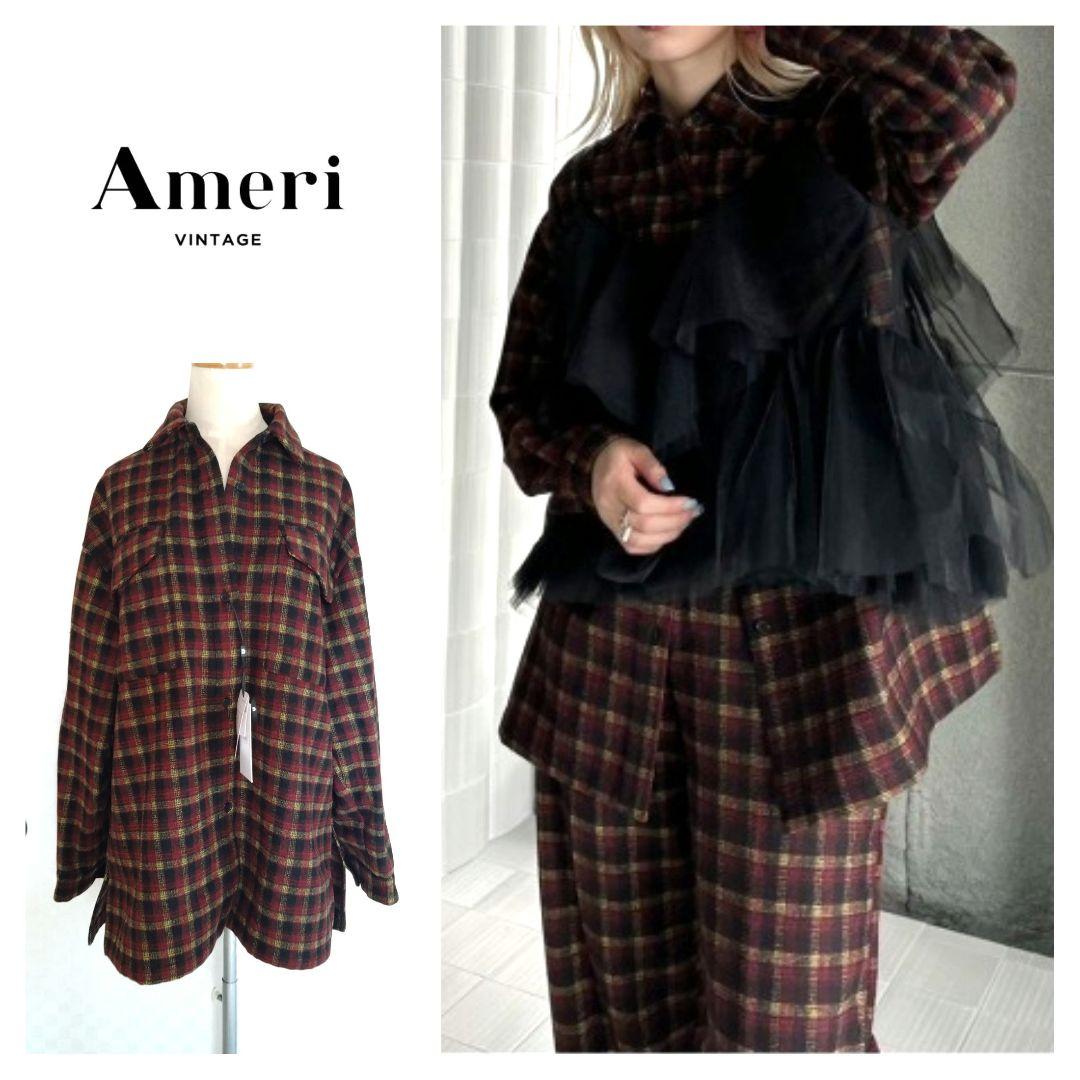 Ameri〈24AW〉UND CHECK WOOL OVER SHIRT
