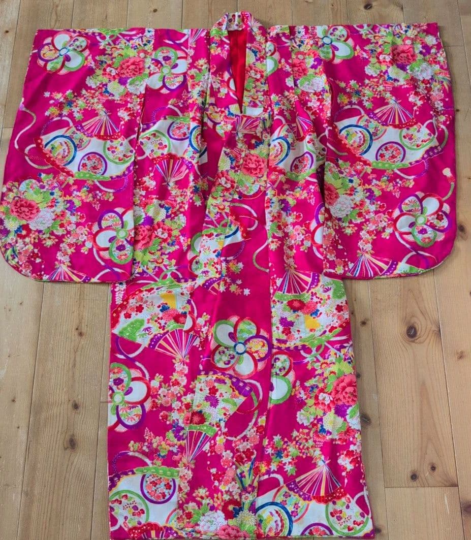 アンティーク着物 七五三 マゼンタピンク110cm