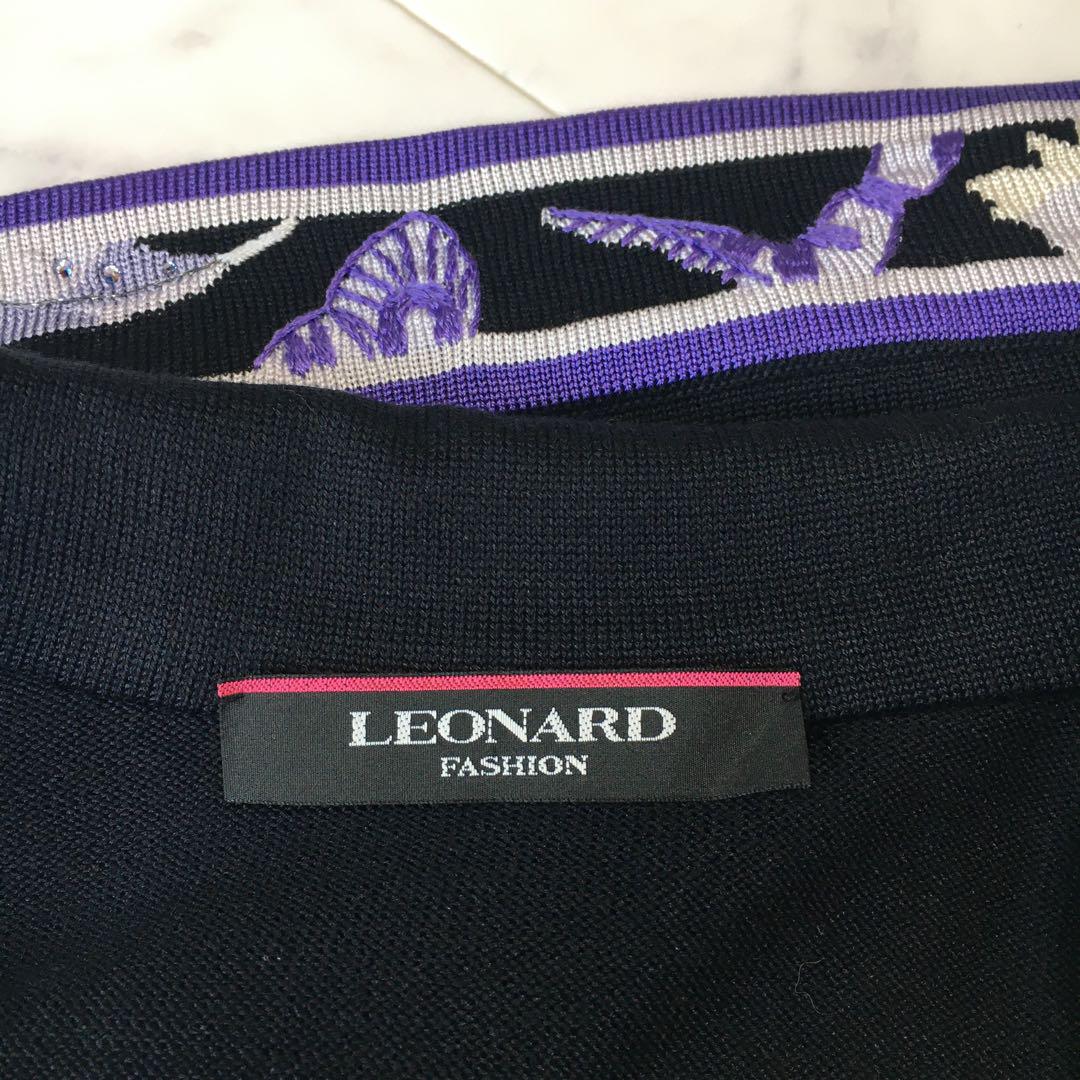 美品　LEONARD レオナール シルク　ニット　ジャケット　42 近年美品 LEONARD レオナール 美しい刺繍 ニット ジャケット 42