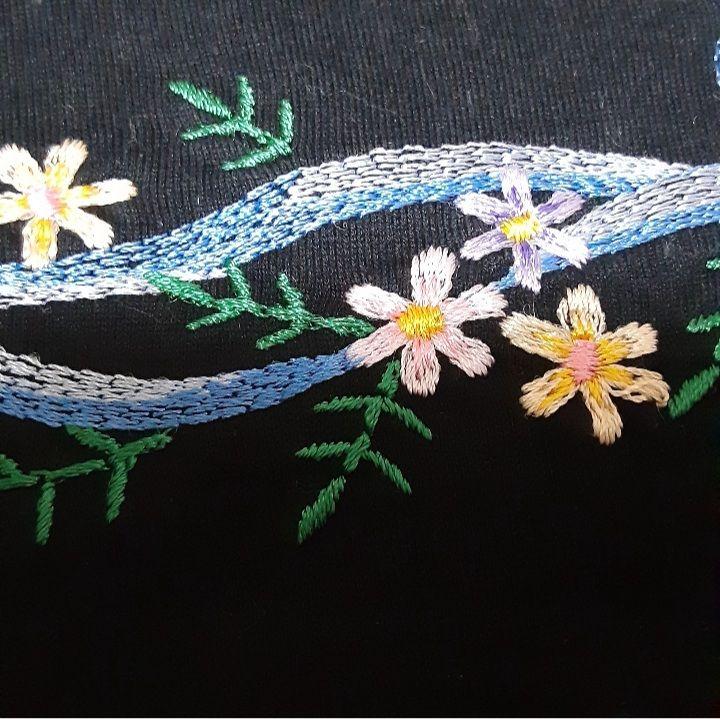 FEILER◇フェイラー フラワー刺繍フリル袖カットソーTシャツ 黒