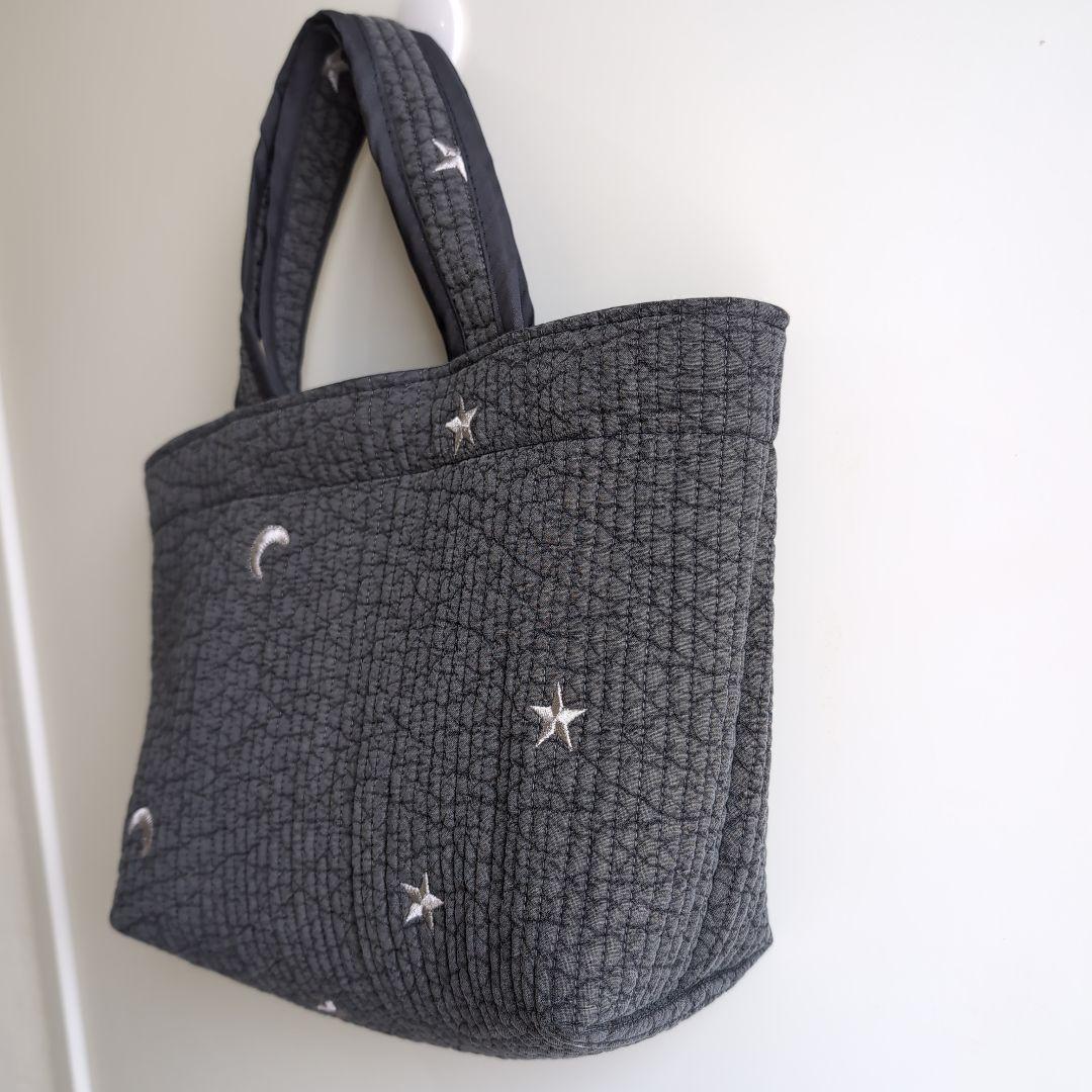 ヌビバッグ　ダークグレー×ムーン＆スター　トートバッグ　ハンドメイド ✱受注制作✱ヌビバッグ Mサイズ /ヌビトートバッグ /ランチ