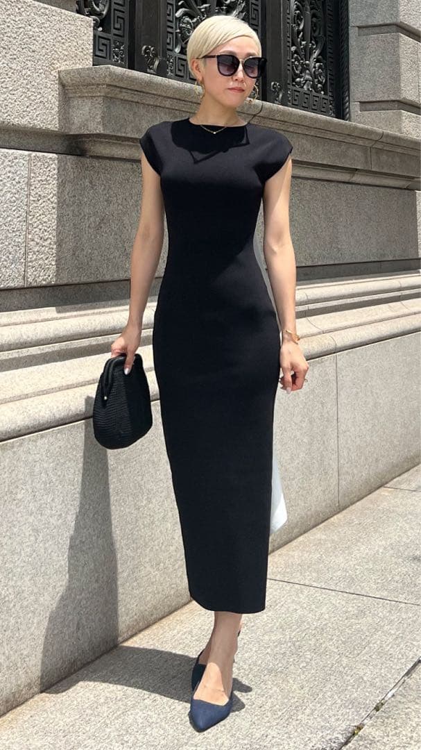 JENNE バックフリルタイトニットワンピース ブラック SS JENNE