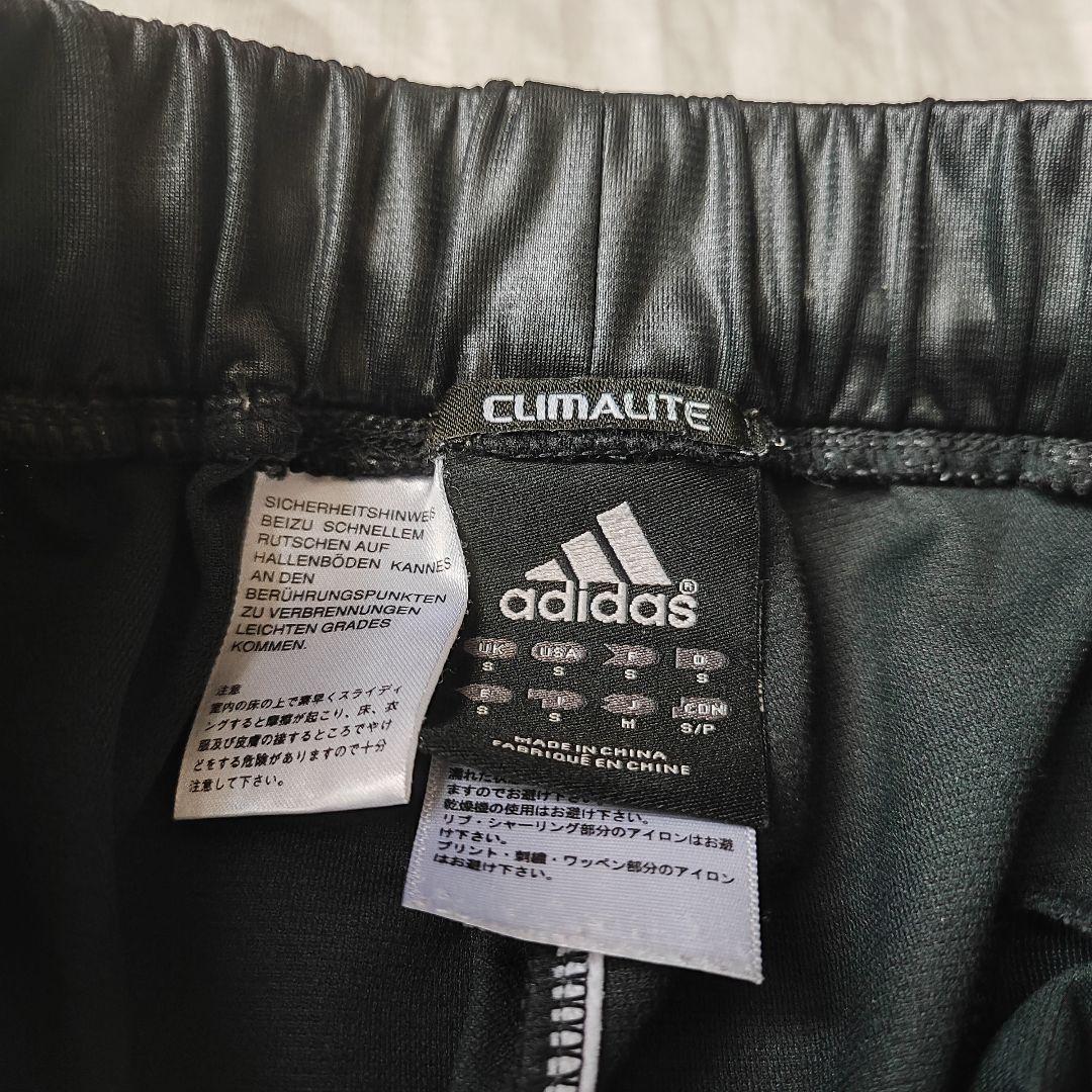 00s vintage adidas レザーライク 黒 トラックパンツ3本ライン 品質