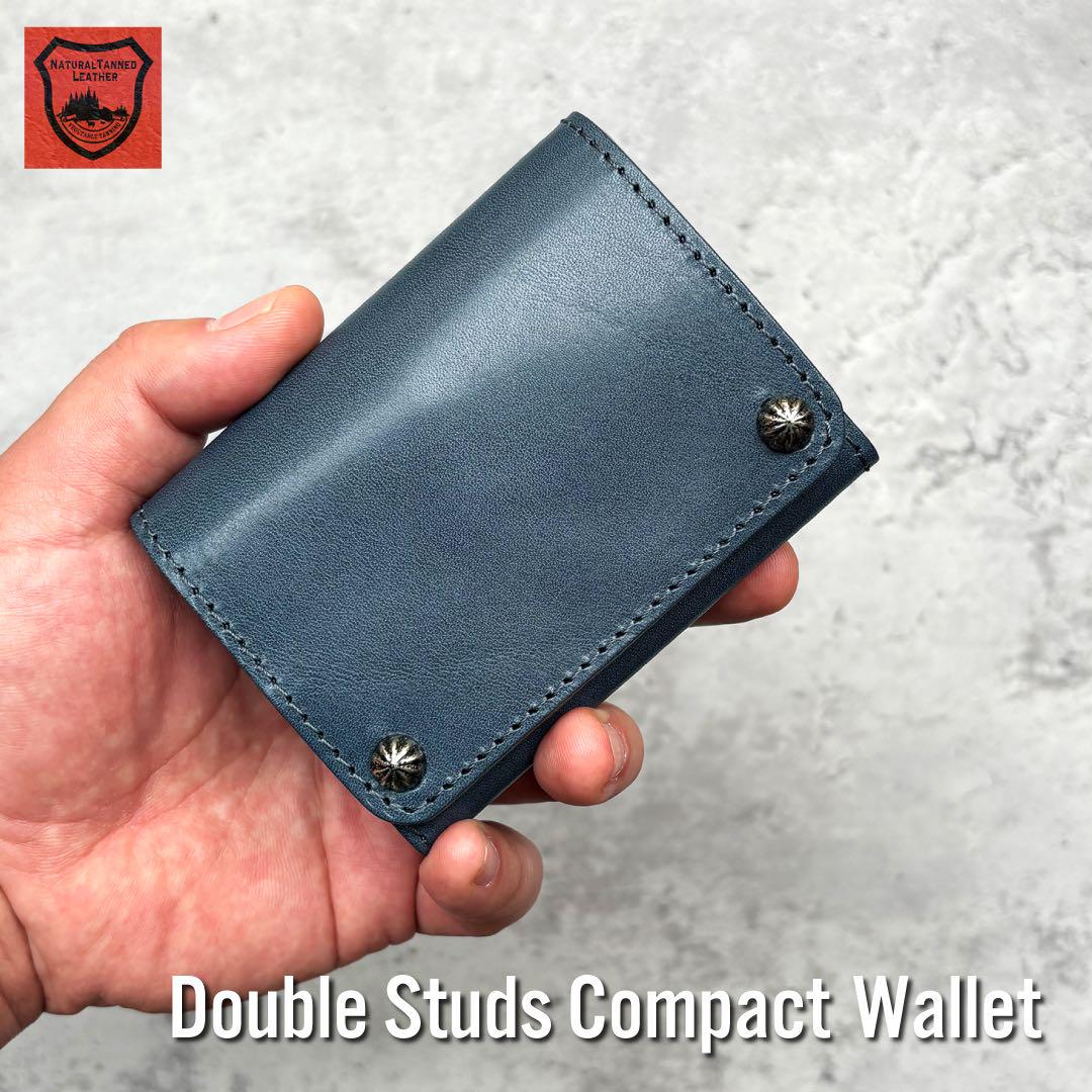 栃木レザー財布 コンパクト財布 二つ折り財布 スタッズ財布 新品