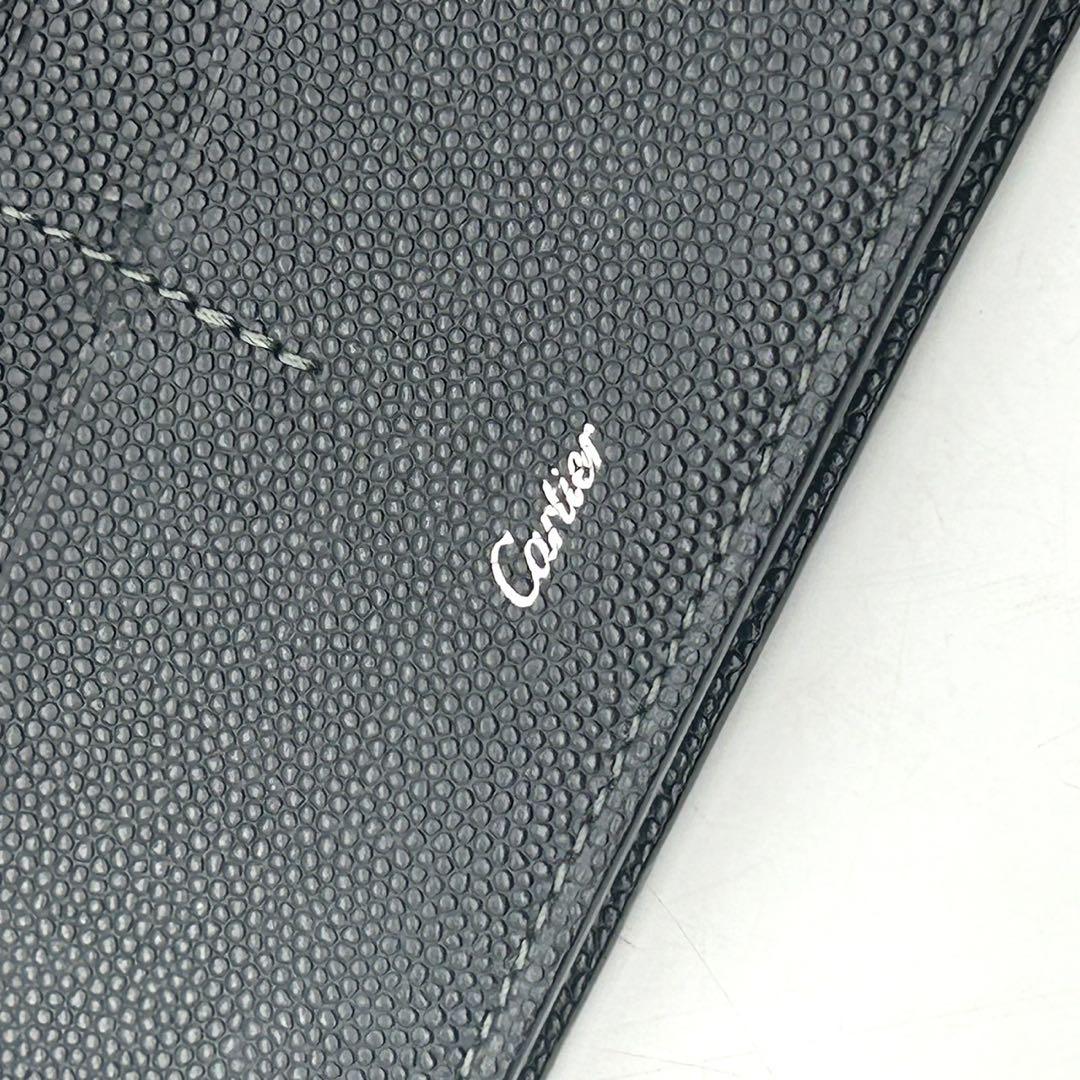 極美品 Cartier 二つ折り 長財布 サントス 黒 レザー メンズ ブラック