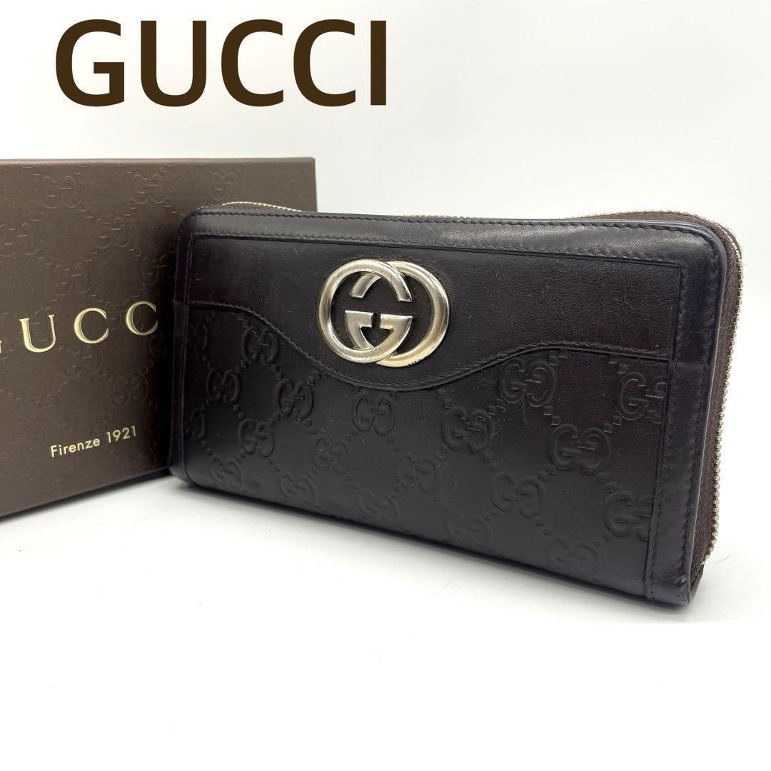 【極美品✨】 GUCCI 長財布 インターロッキング ダークブラウン レザー 極美品】GUCCI 長財布 インターロッキングGマイクロGG ブラウン