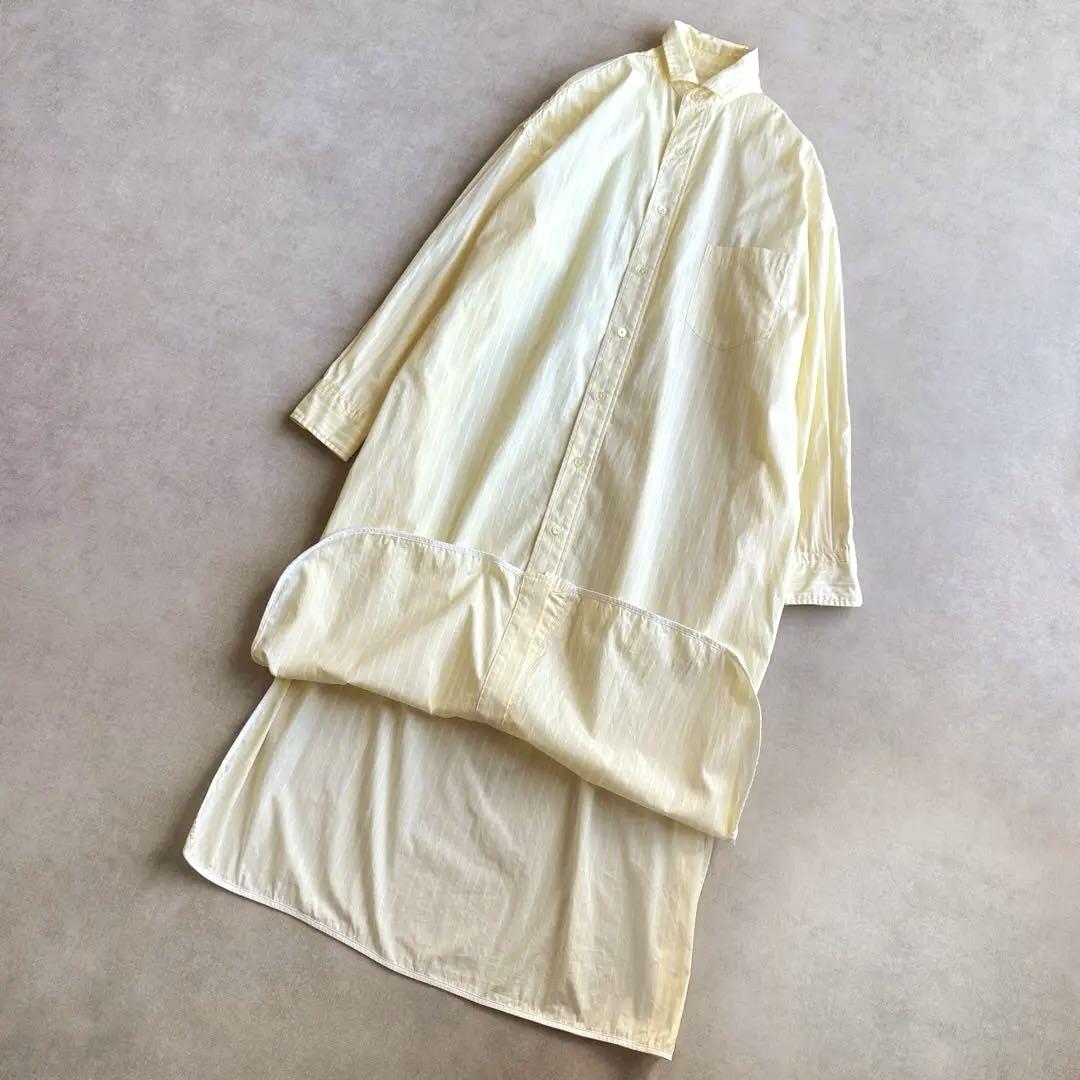 ▲TICCA||スクエアビッグロングシャツワンピース▲イエローストライプ