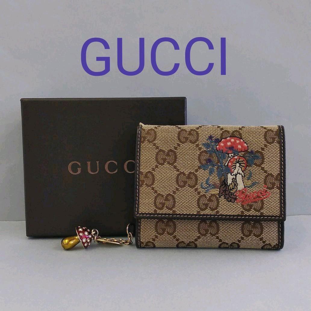 GD02 グッチ 極美品 GGキャンバス Wホック財布 マッシュルーム