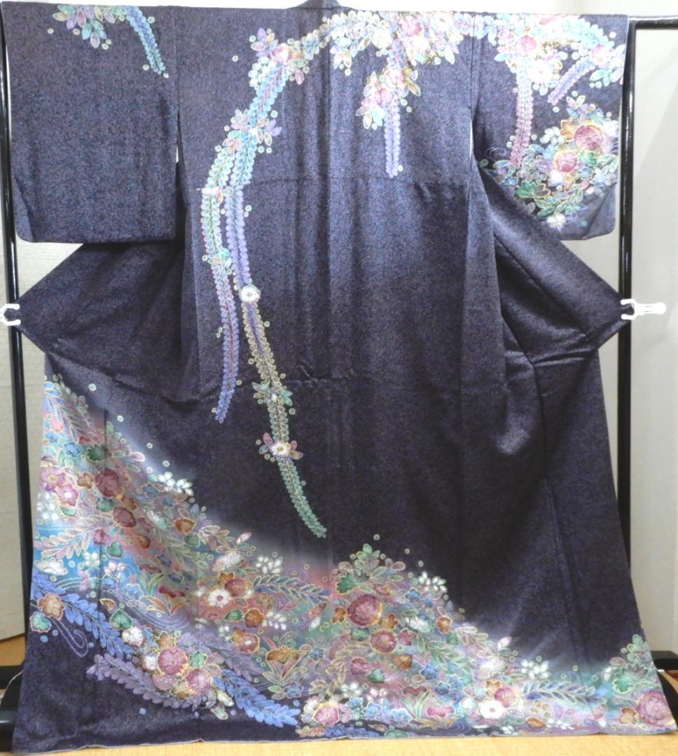 正絹・辻が花風袷訪問着着物・紋なし・共八掛
