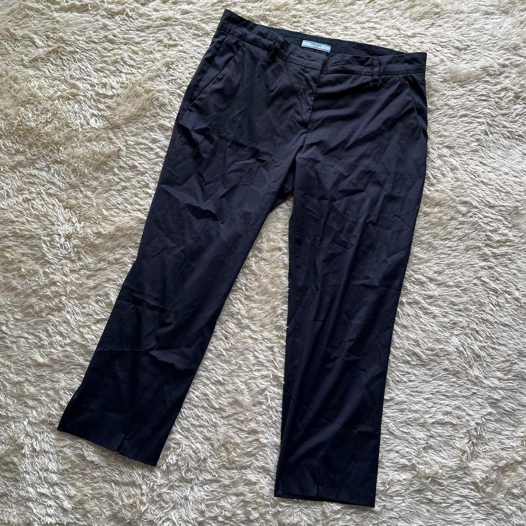 最高級 PRADA プラダ 七分丈 スラックス パンツ 44サイズ ブラック